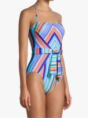 La Blanca Multicolor Striped Bandeau One-Piece Swimsuit